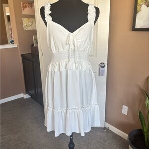 Inspired Hearts White Ruffled Smocked Midi Dress